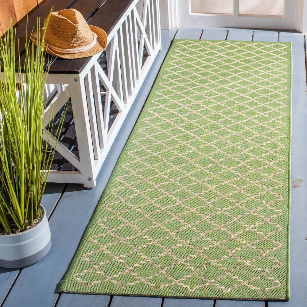 SAFAVIEH Courtyard Hilbert Trellis Indoor/Outdoor Runner Rug, 2'3" x 6'7", Green/Beige