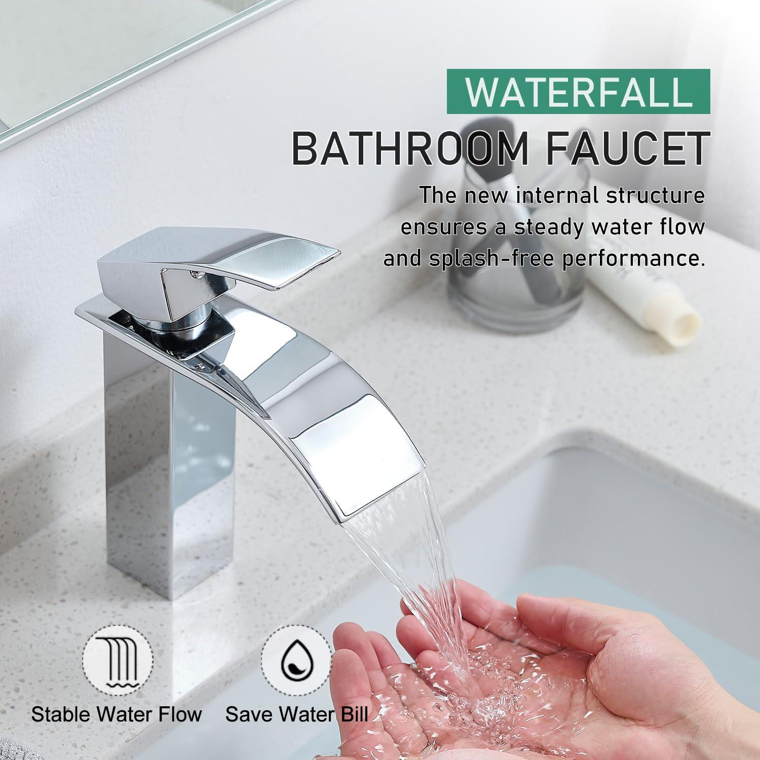 Chrome Modern Waterfall Single Handle Bathroom Faucet