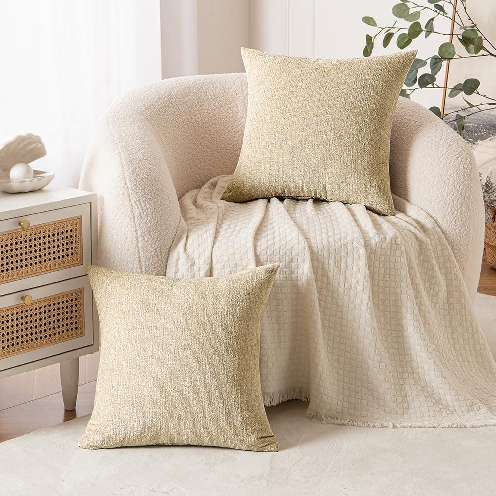 Set of 2 Beige Pillow Covers 20x20 Inch Rustic Linen Square Decorative Throw Pillow Covers for Sofa Couch Farmhouse Home Decorations