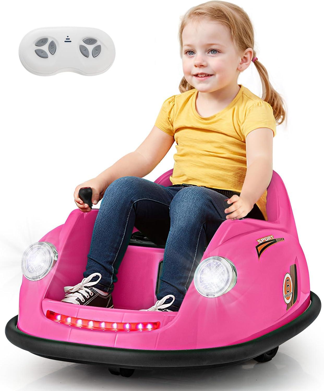 Gymax 12V Electric Kids Ride on Bumper Car Battery Powered Bumping Car w/ Remote Control Pink