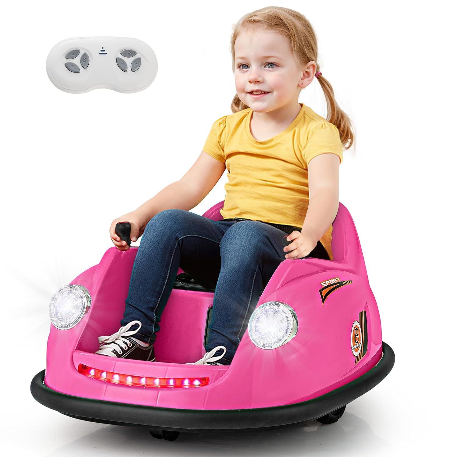 Gymax 12V Electric Kids Ride on Bumper Car Battery Powered Bumping Car w/ Remote Control Pink