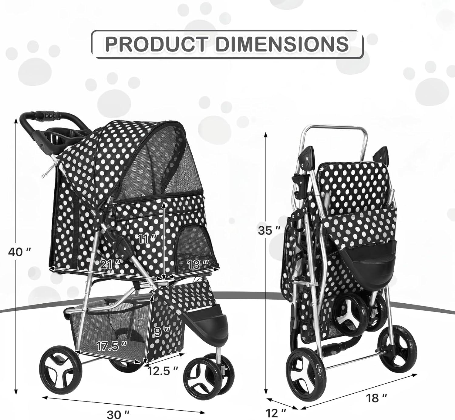 Pet Stroller Dog Cat Stroller Foldable Stroller With Adjustable Canopy