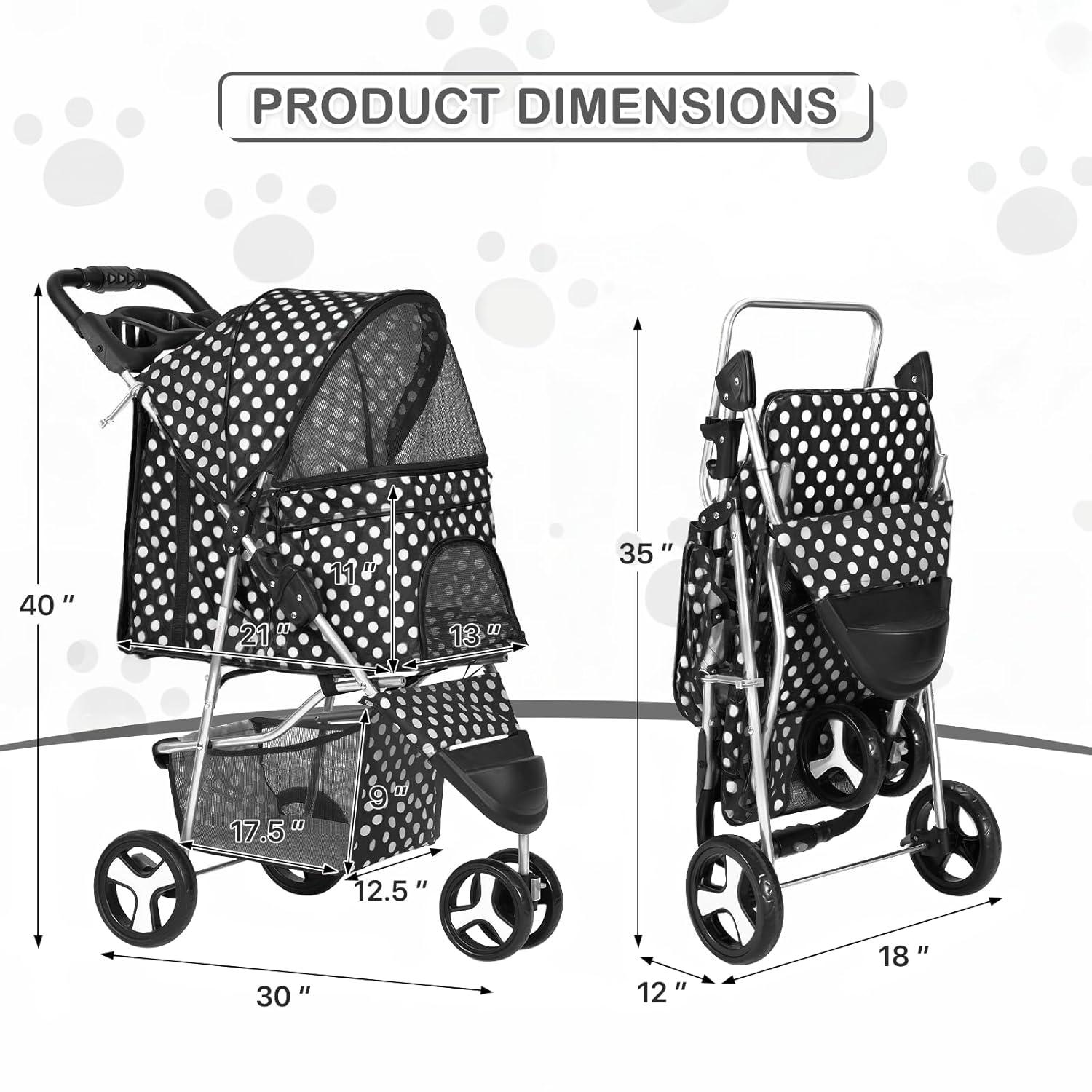 Magshion Foldable Pet Dog and Cat Stroller with Adjustable Canopy Storage Basket and Cup Holder for Small and Medium Pets
