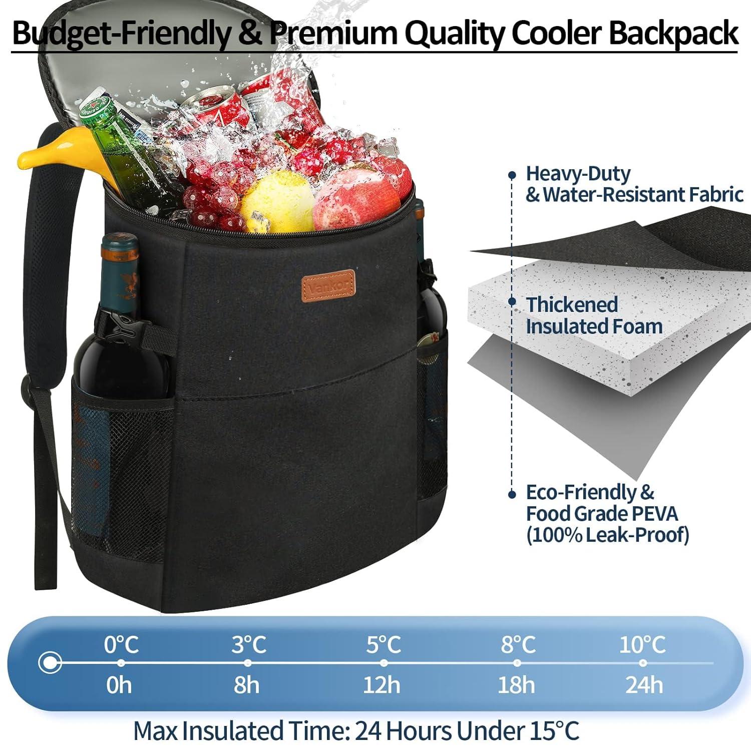 Camping Cooler Backpack 30 Cans, Soft Backpack Coolers Insulated Leak Proof Travel Cooler Bag Waterproof Lunch Picnic Beach Work Trip Thermal Bag Drink Beverage Beer Bag Cooler