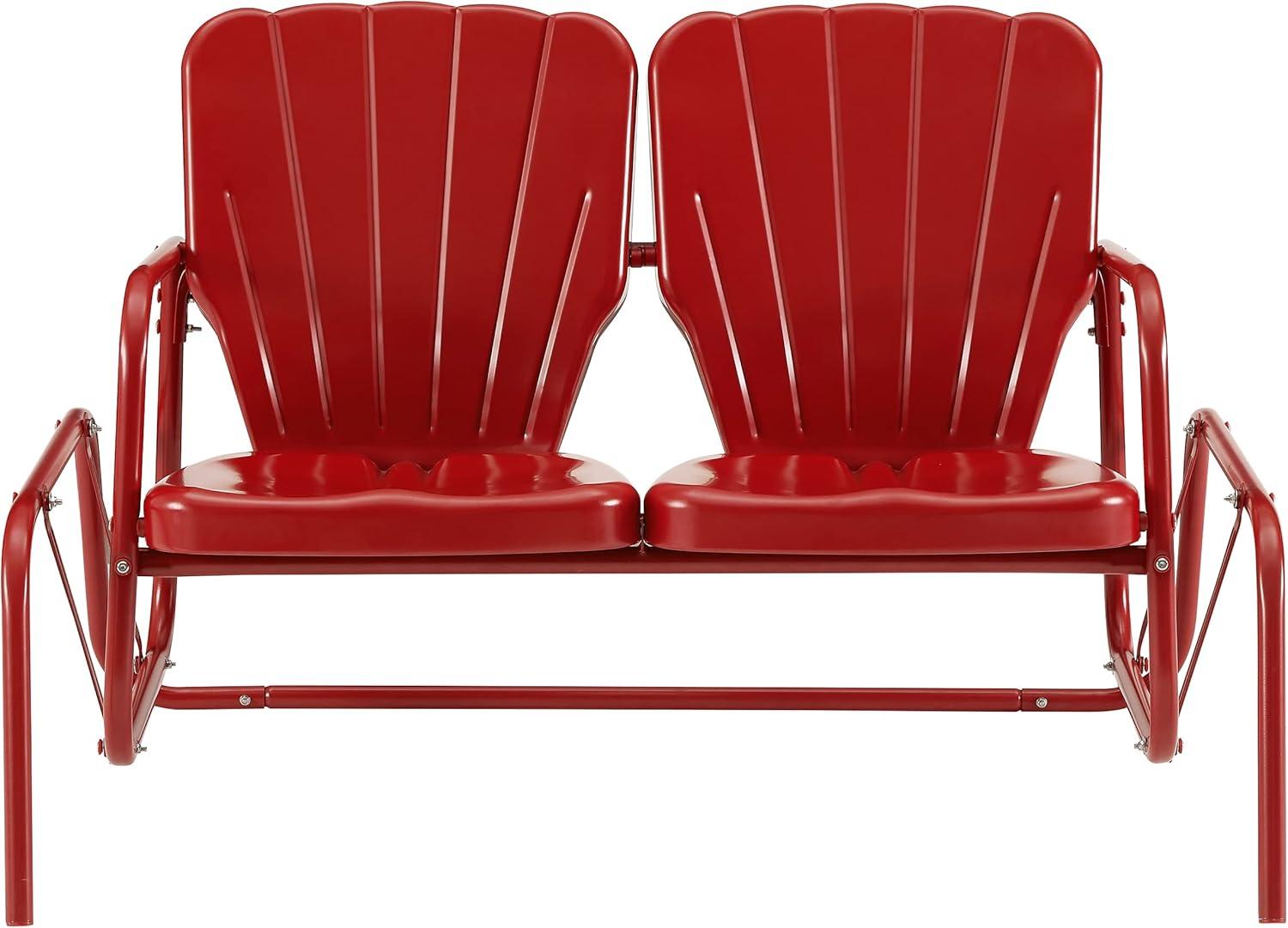 Bright Red Steel Retro Outdoor Loveseat Glider