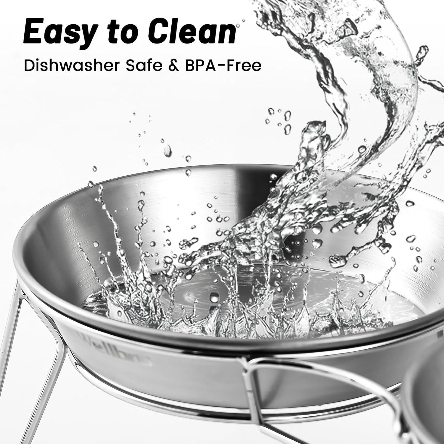 Elevated Cat Bowls, 5.9 Inch Wide Stainless Steel Cat Food Bowls with Metal Stand Whisker Stress-Free, Raised Food and Water Dish for Cats, Kitten, Puppies and Small Dogs-2 Pack