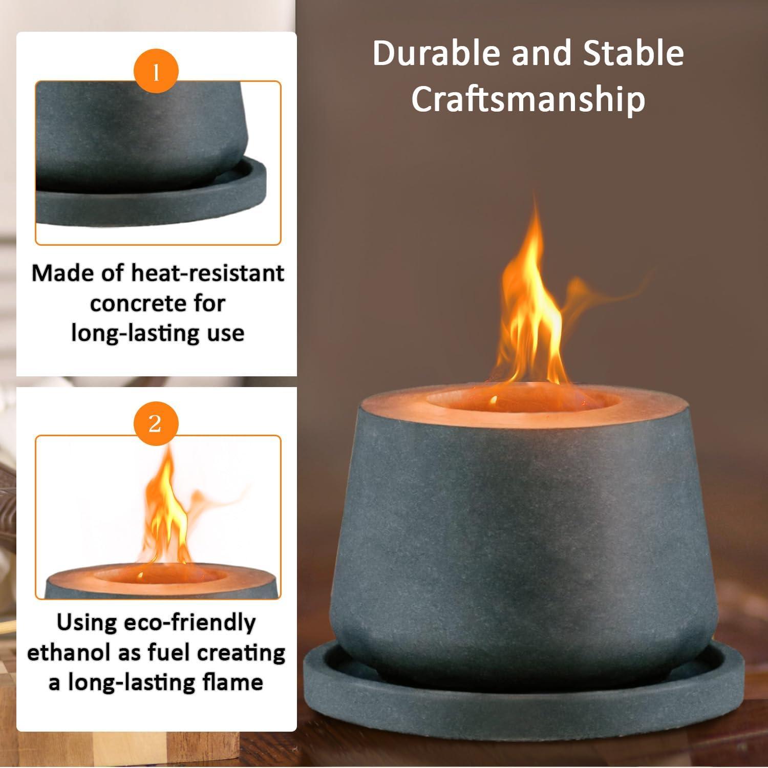 Gray Round Concrete Tabletop Fire Pit with Metal Extinguisher