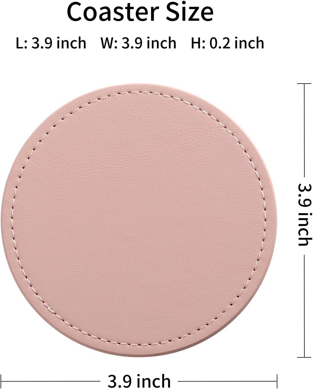 Pink PU Leather Coasters with Gold Metal Holder, Set of 6