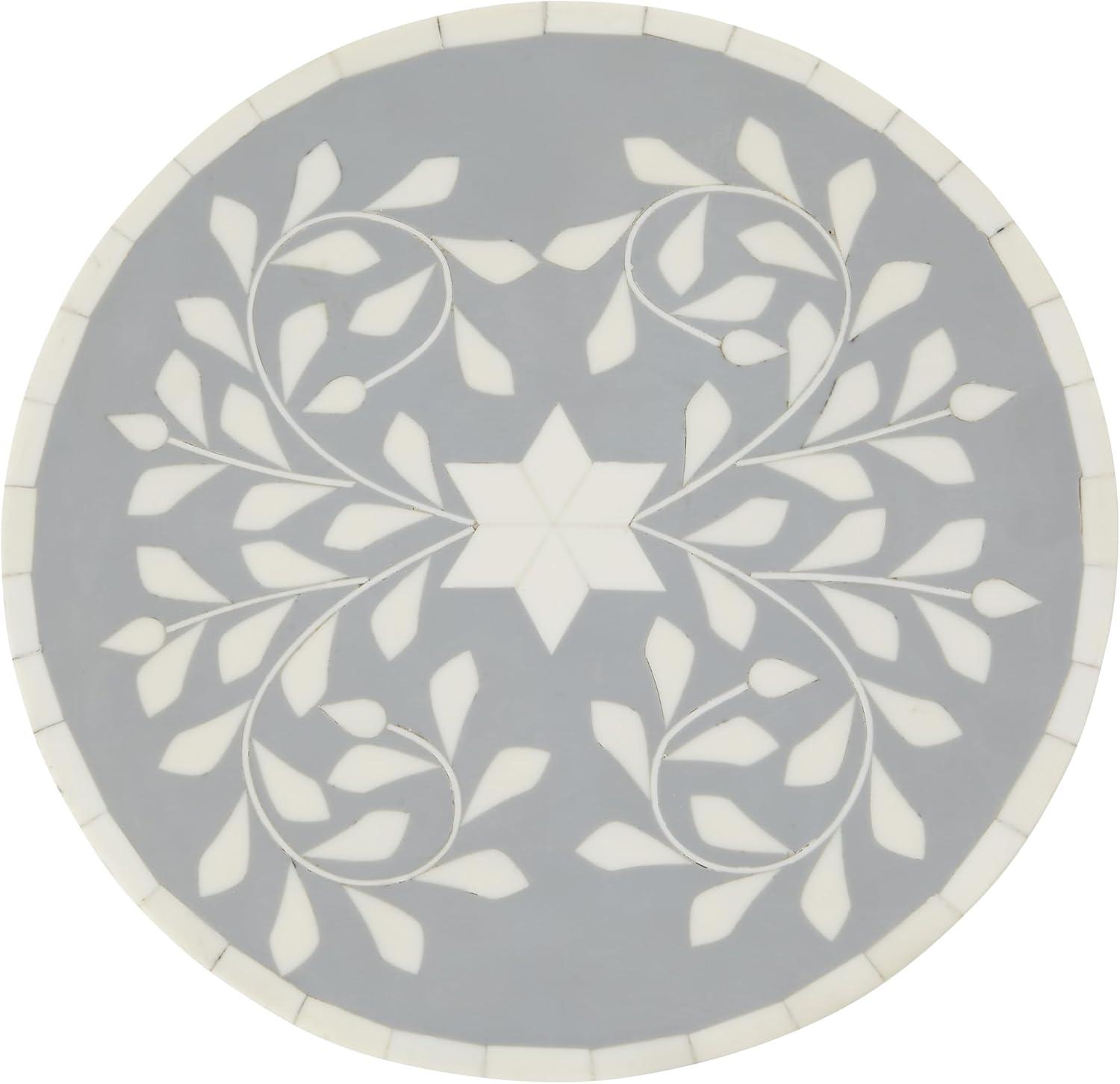 OSP Home Furnishings Round Side Table, Set of 2, Mosaic Black and White Top with Black Metal Base