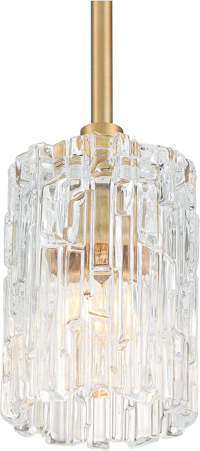 Possini Euro Design Warm Brass Mini Pendant Light 5 1/2" Wide Modern Mid Century Prismatic Clear Glass Fixture for Kitchen Island