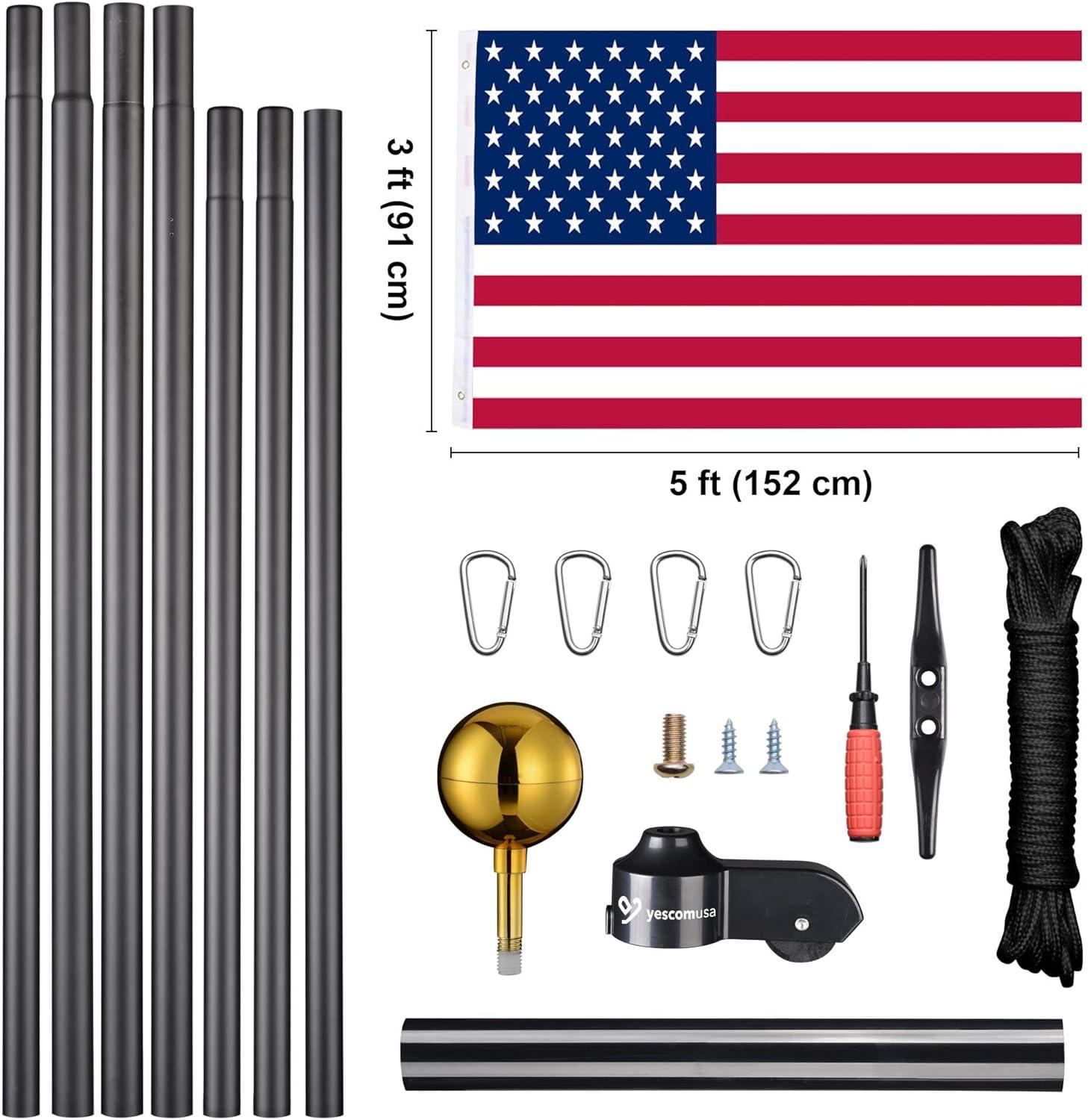 Yescom 25' Upgraded Sectional Aluminum Flagpole Silver