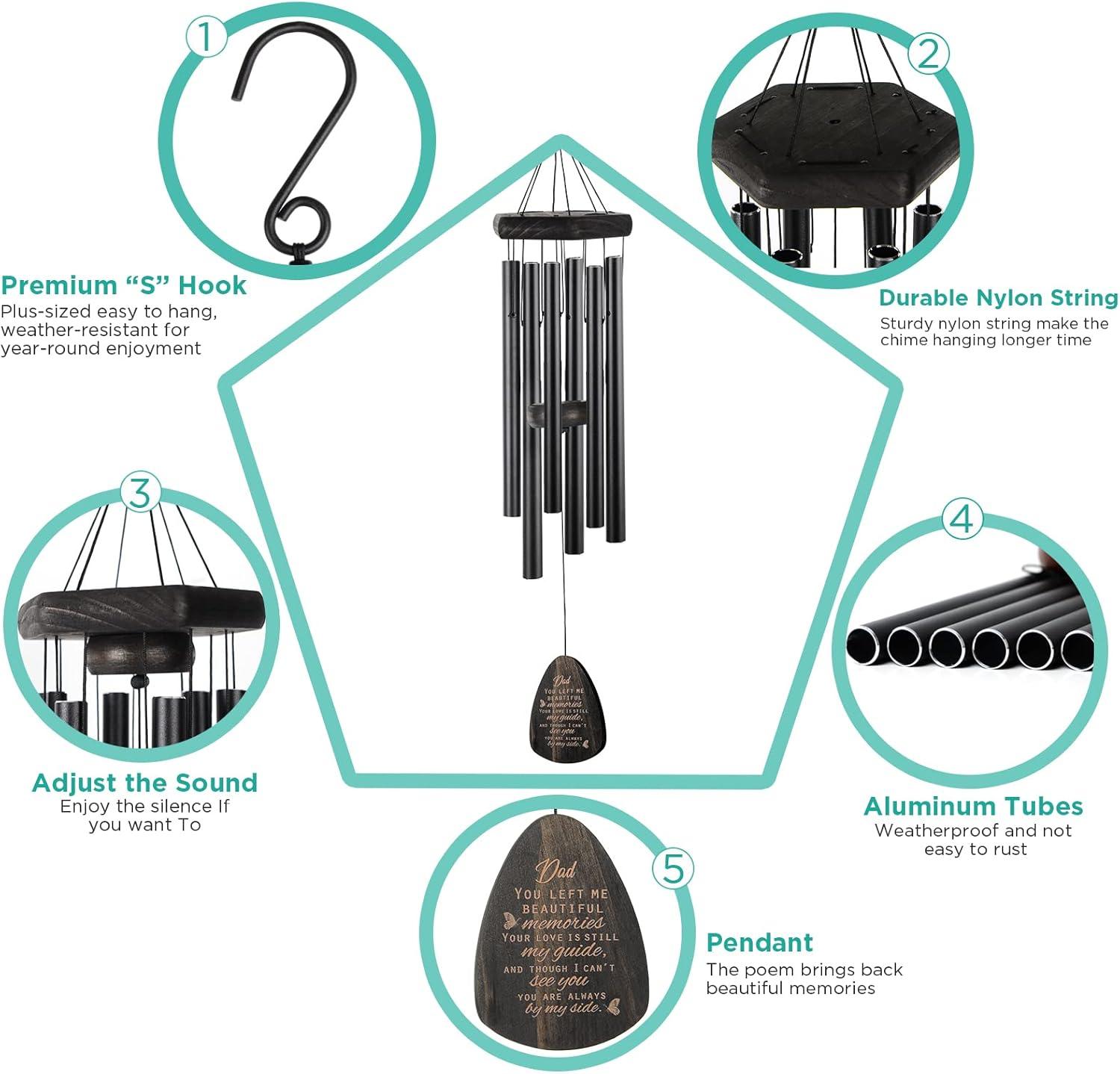 Sympathy Gifts for Loss of Loved One 32" Memorial Wind Chimes for Loss of Loved One Bereavement Condolence Gifts Sympathy Windchimes Memory Wind Chime with Memorial Card