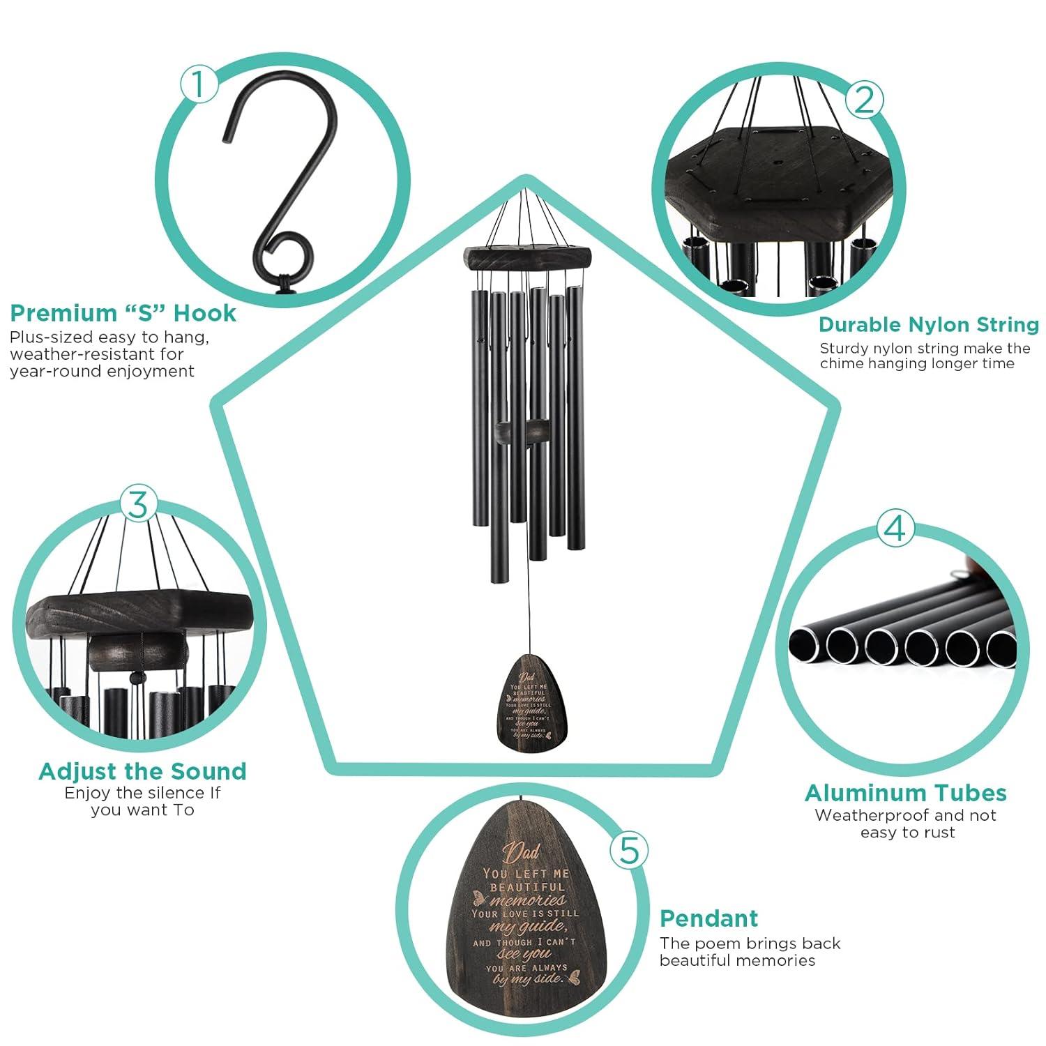 Sympathy Gifts for Loss of Loved One 32" Memorial Wind Chimes for Loss of Loved One Bereavement Condolence Gifts Sympathy Windchimes Memory Wind Chime with Memorial Card