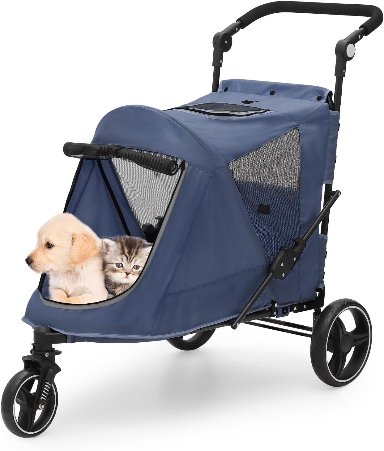 Magshion Lightweight Dog Stroller, Pet Stroller for Small Medium Dogs & Cats, 3 Wheel (Navy Blue)