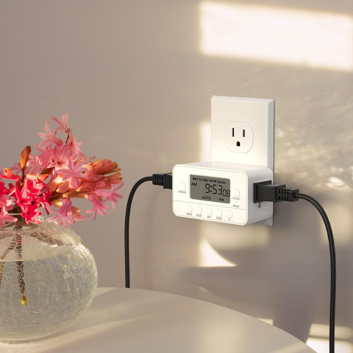 White Digital Programmable Timer with Dual Outlet