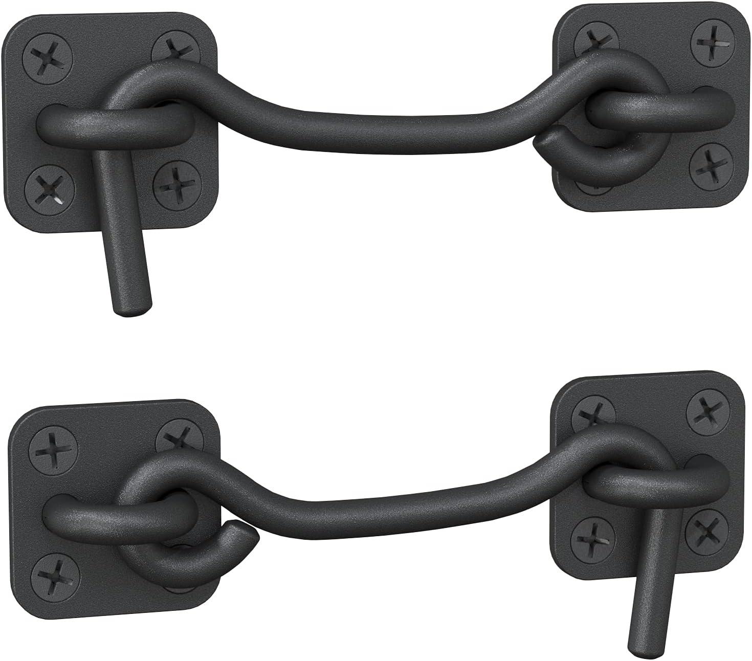 Barn Door Latch & Lock - Heavy Duty Wrought Iron Hook and Eye Latch - Black