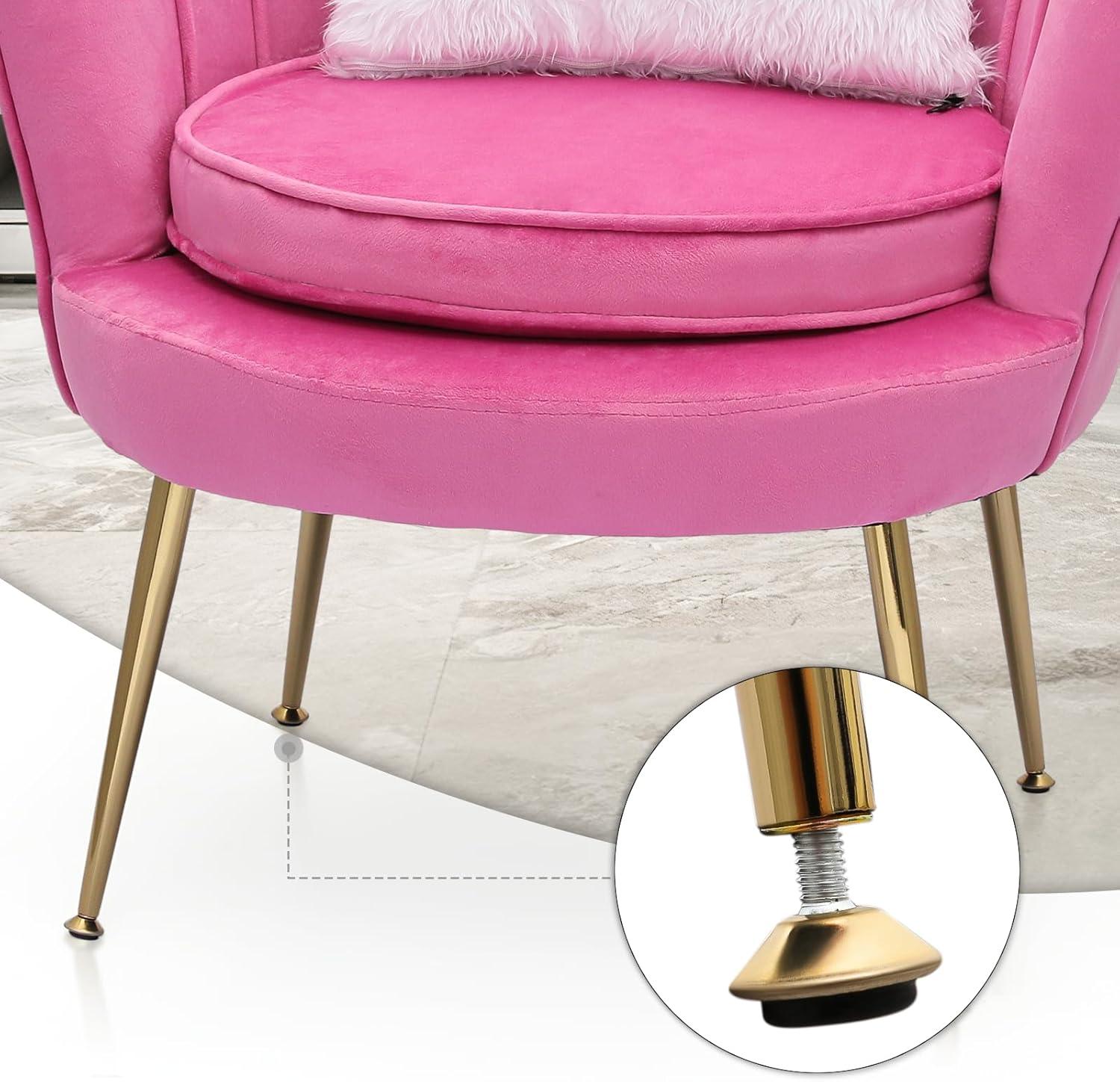 MoNiBloom Velvet Accent Chair with Cushion, Modern Cozy Sofa Chair with Gold Metal Legs, Tufted Accent Armchair for Living Room/Bedroom/Office/Guest Room, Pink