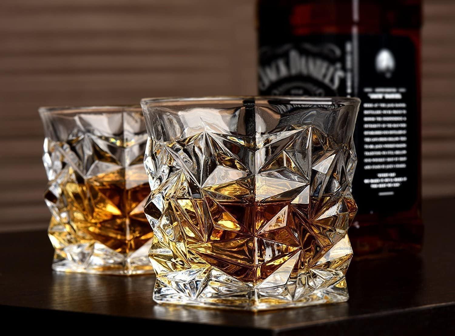 Diamond Whiskey Glasses, Set of 4 with Coasters