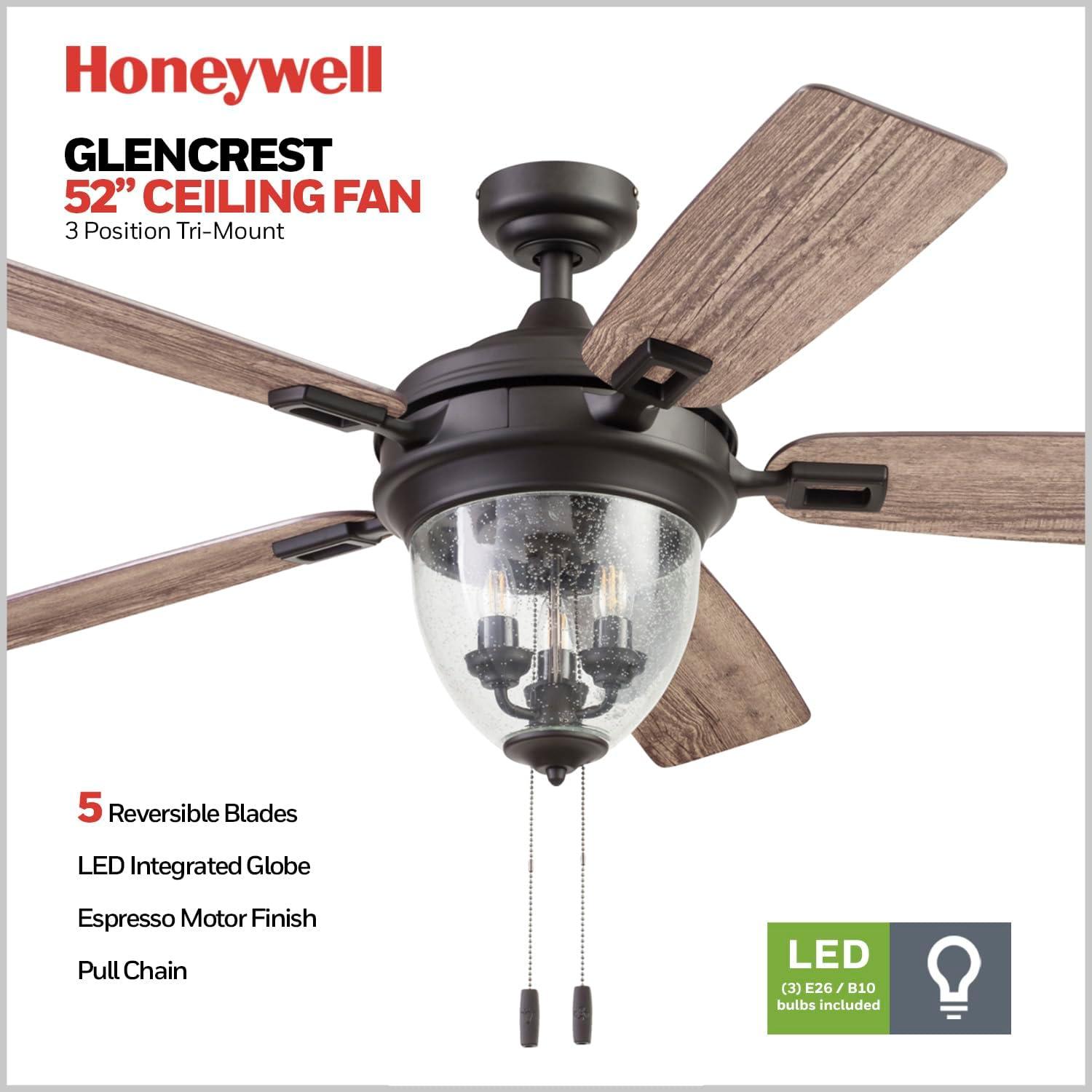 52" Glencrest 5 - Blade Standard Ceiling Fan with Pull Chain and Light Kit Included