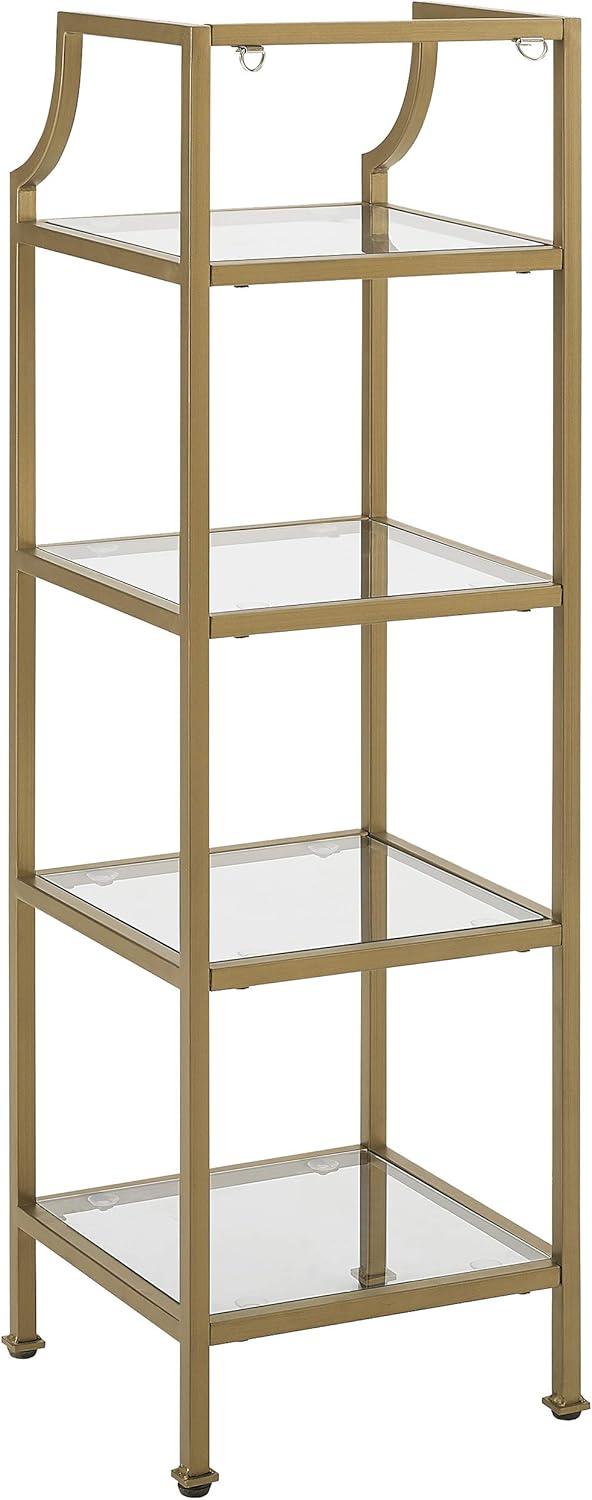 40" Aimee Short Etagere Gold - Crosley: Modern Glass Shelving, 4-Tier Steel Frame