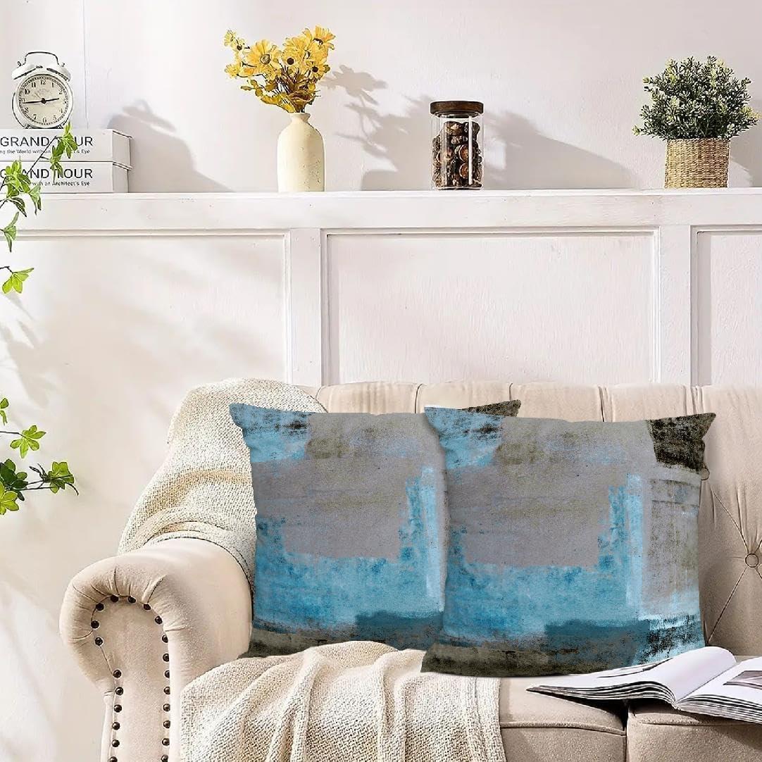 Turquoise and Gray Abstract Polyester 18-Inch Euro Pillow Covers Set