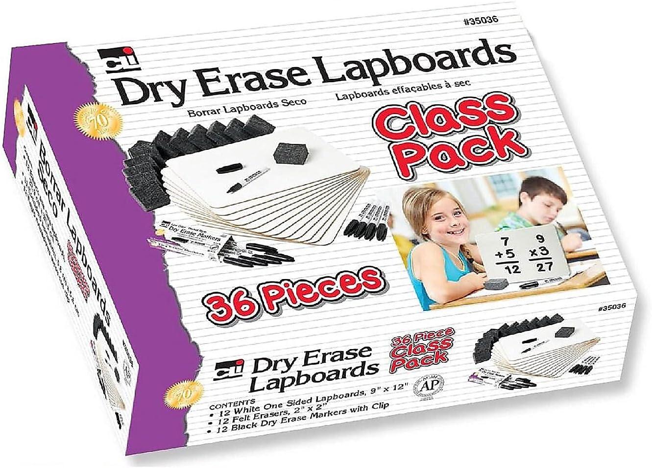Charles Leonard Dry Erase Lapboard Class Pack, Plain 1-Sided Boards, Markers & Erasers, Pack of 12