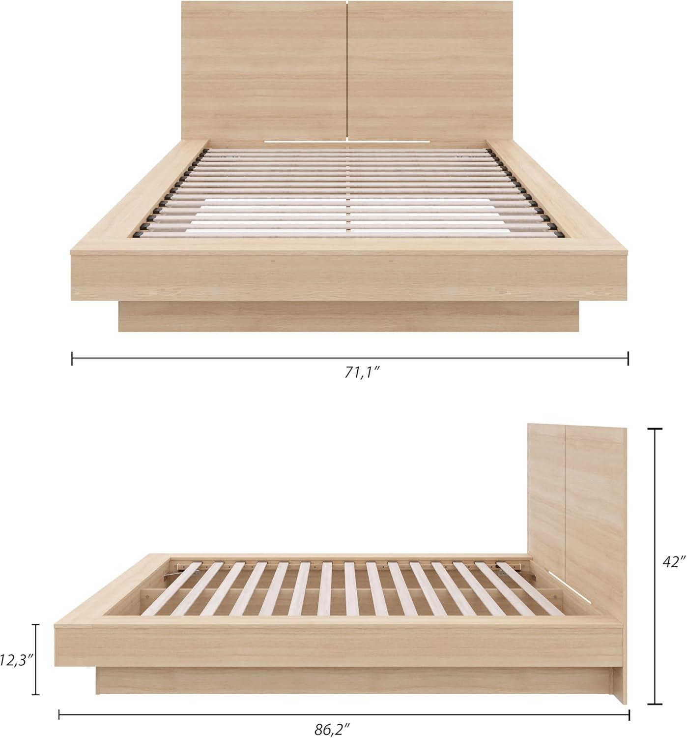 Nexera Queen Napa Platform Bed with Headboard Natural Blonde Oak