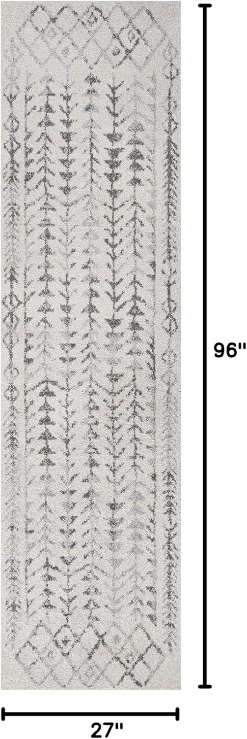 2'x8' Ziri Moroccan Geometric Runner Rug, Cream/Gray - JONATHAN Y