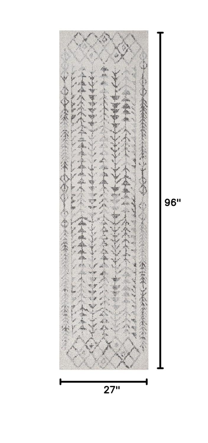 2'x8' Ziri Moroccan Geometric Runner Rug, Cream/Gray - JONATHAN Y