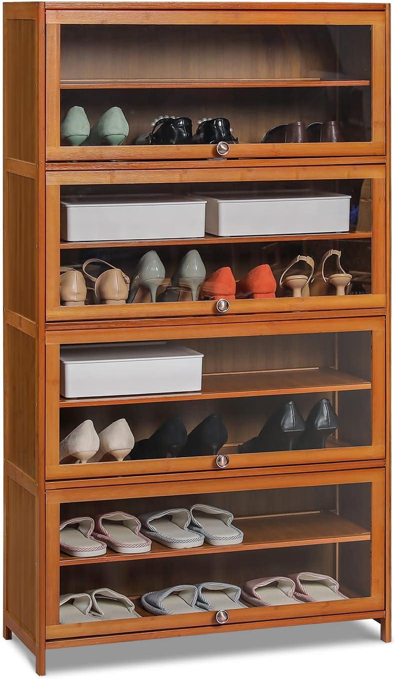 9 Tiers 40 Pairs Bamboo Shoe Rack with Acrylic Door, Organizer Storage Stand Cabinet for Entryway