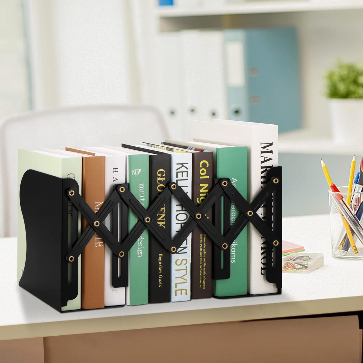 Adjustable Book End Metal Bookends Book Holder for Shelves Book Organizer for Desk Suitable for Office Home and School Black