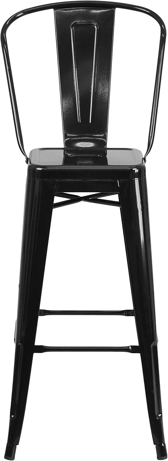 Modern Industrial Black Galvanized Steel Mid-Back Bar Stool