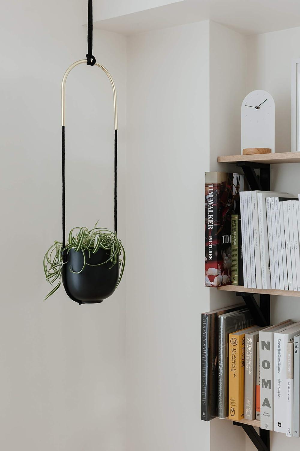 Bolo Soft Curve Black Ceramic Indoor/Outdoor Hanging Planter