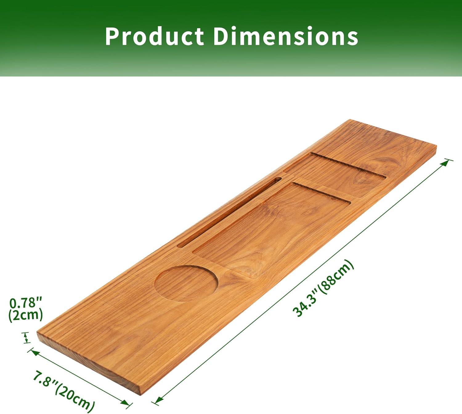 Rebrilliant Teak Bathtub Tray Table, Wooden Bath Board For Tub With Wine And Ipad Holder