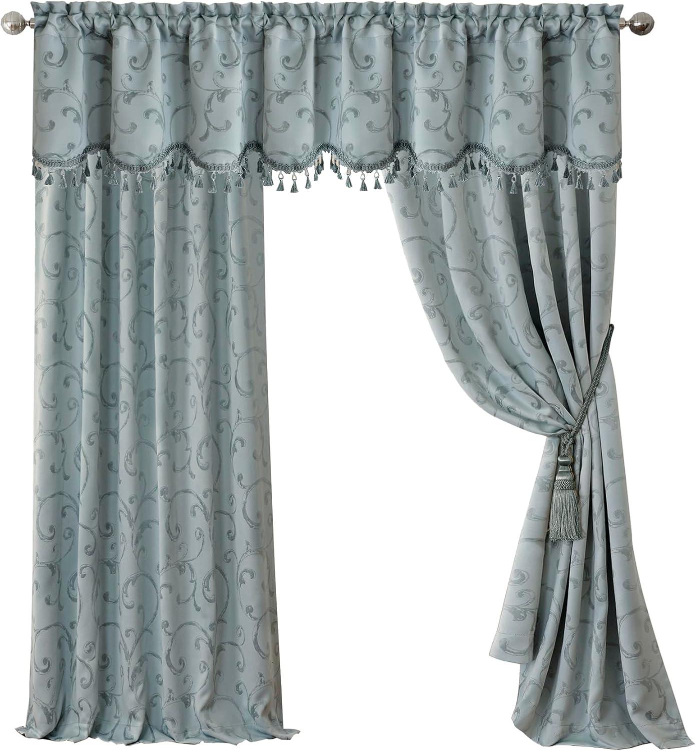 Mia Jacquard Scroll Blackout Window Curtain Panel - 52" x 95" - Blue - Elrene Home Fashions