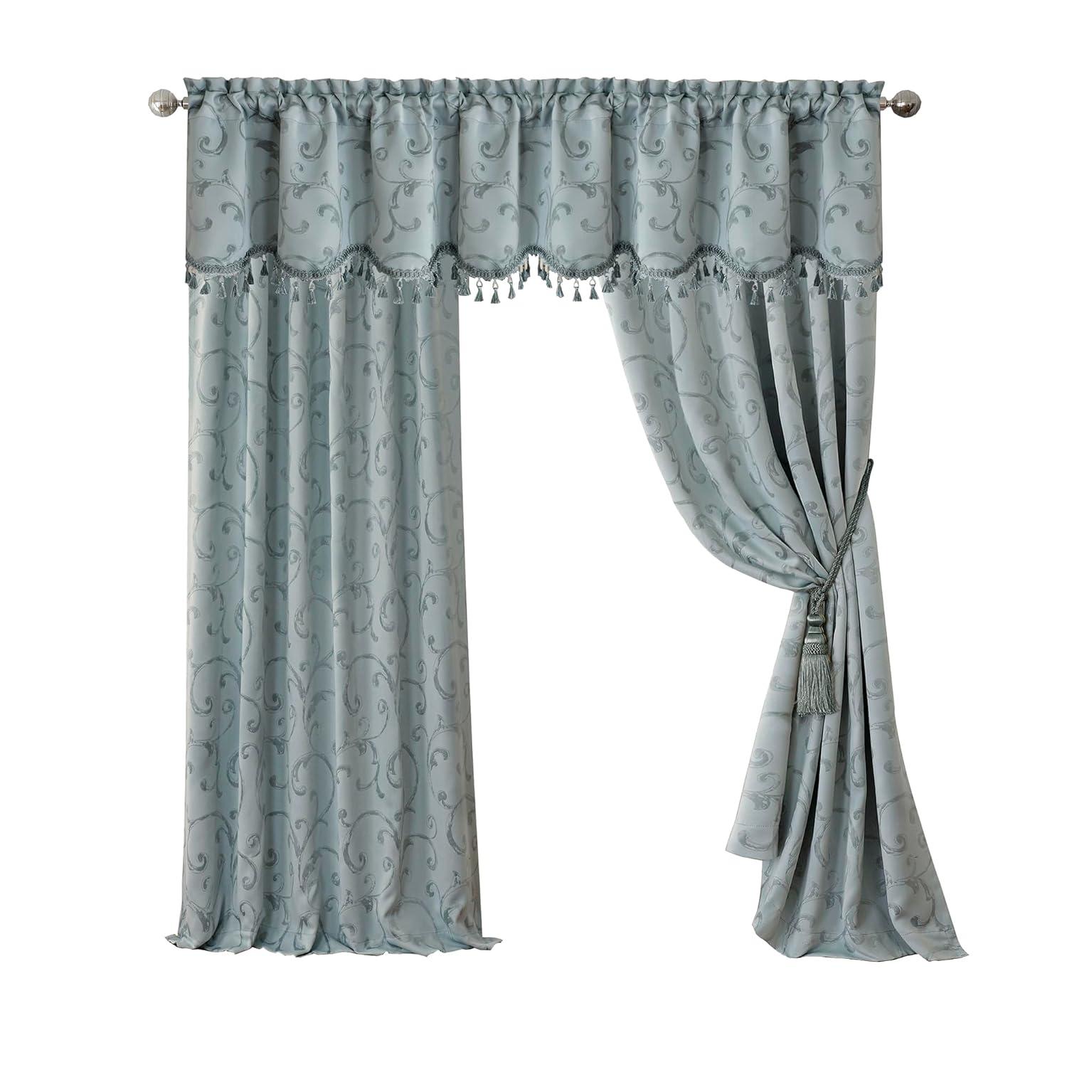 Mia Jacquard Scroll Blackout Window Curtain Panel - 52" x 95" - Blue - Elrene Home Fashions