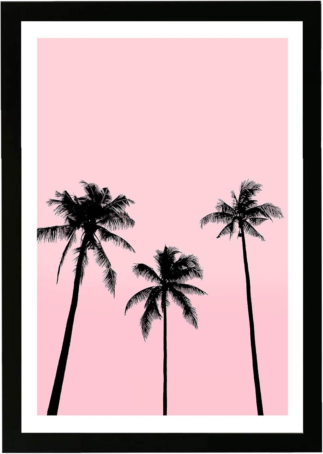 Pink and Black Palm Trees Framed Wall Art, 13" x 19"