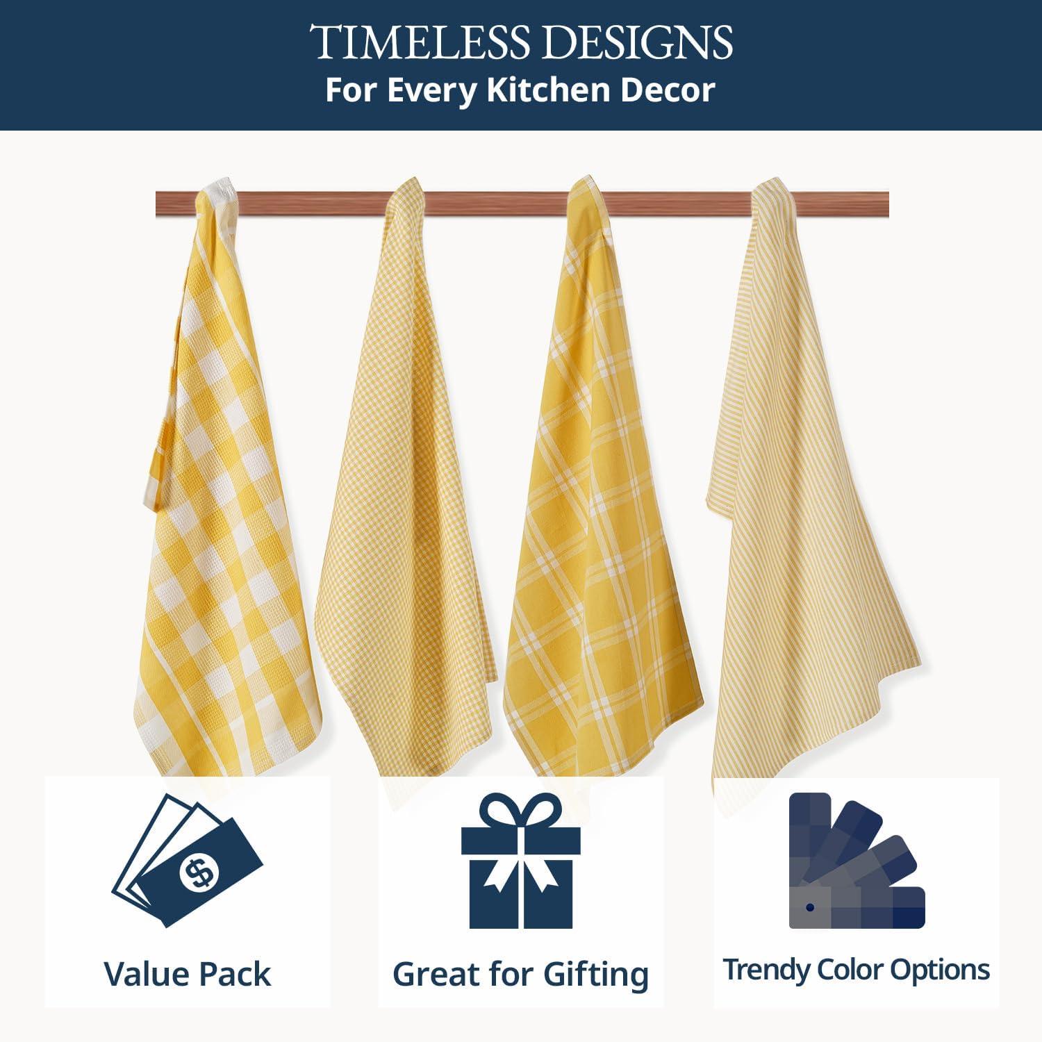 KAF Home Madison Set of 4 Absorbent, Durable and Soft Kitchen Towels | 18" x 28"  - Sunshine