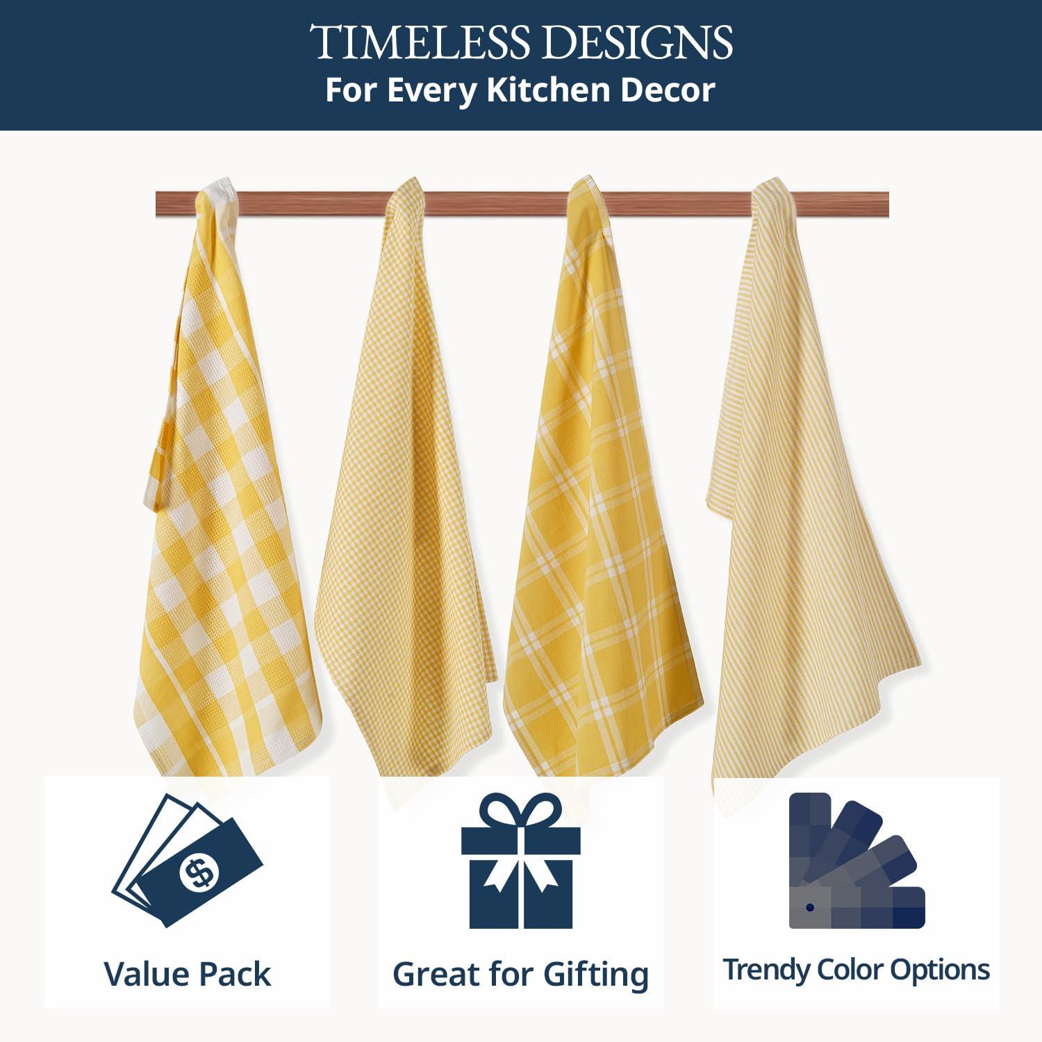 KAF Home Madison Set of 4 Absorbent, Durable and Soft Kitchen Towels | 18" x 28"  - Sunshine