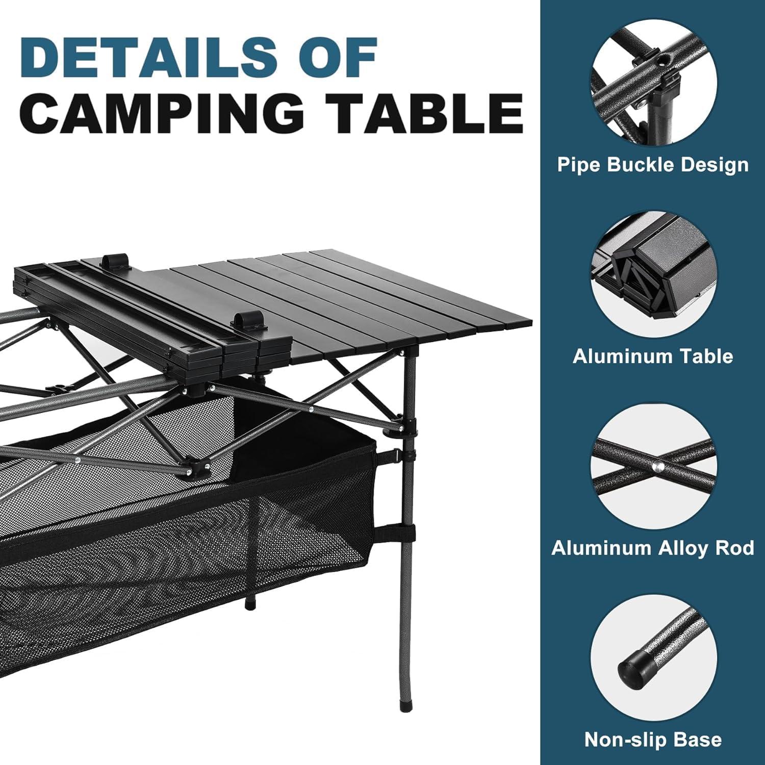 Sanny Outdoor Folding Portable Picnic Camping Table, Aluminum Roll-up Table with Easy Carrying Bag for Indoor,Outdoor,Camping, Beach,Backyard, BBQ, Party, Patio, Picnic