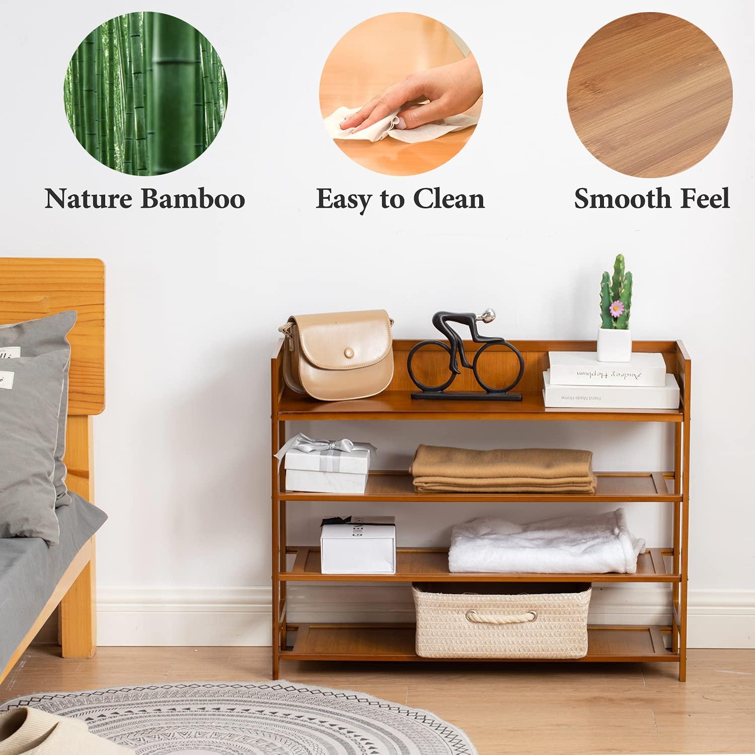 Shoe Rack Organizer, 5 Tier Bamboo Shoe Rack for Entryway, Front Door for Entryway,Closet and Bedroom Storage, Shoe Shelf（Brown）