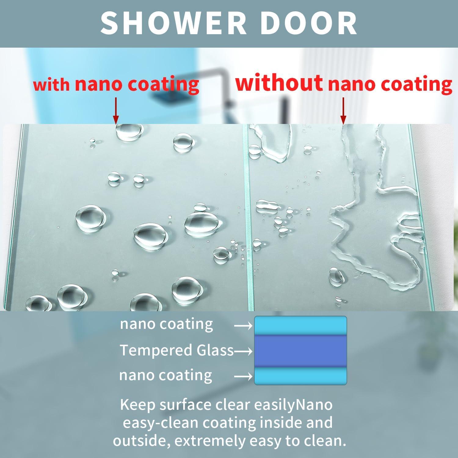 56-60"W X 76"H Double Sliding Shower Door, Aluminium Alloy Frame, 5/16" (8Mm) Thick SGCC Tempered Clear Glass