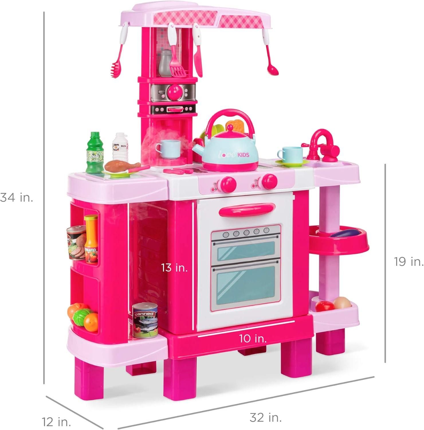 Best Choice Products Pretend Play Kitchen Toy Set for Kids with Water Vapor Teapot, 34 Accessories, Sounds