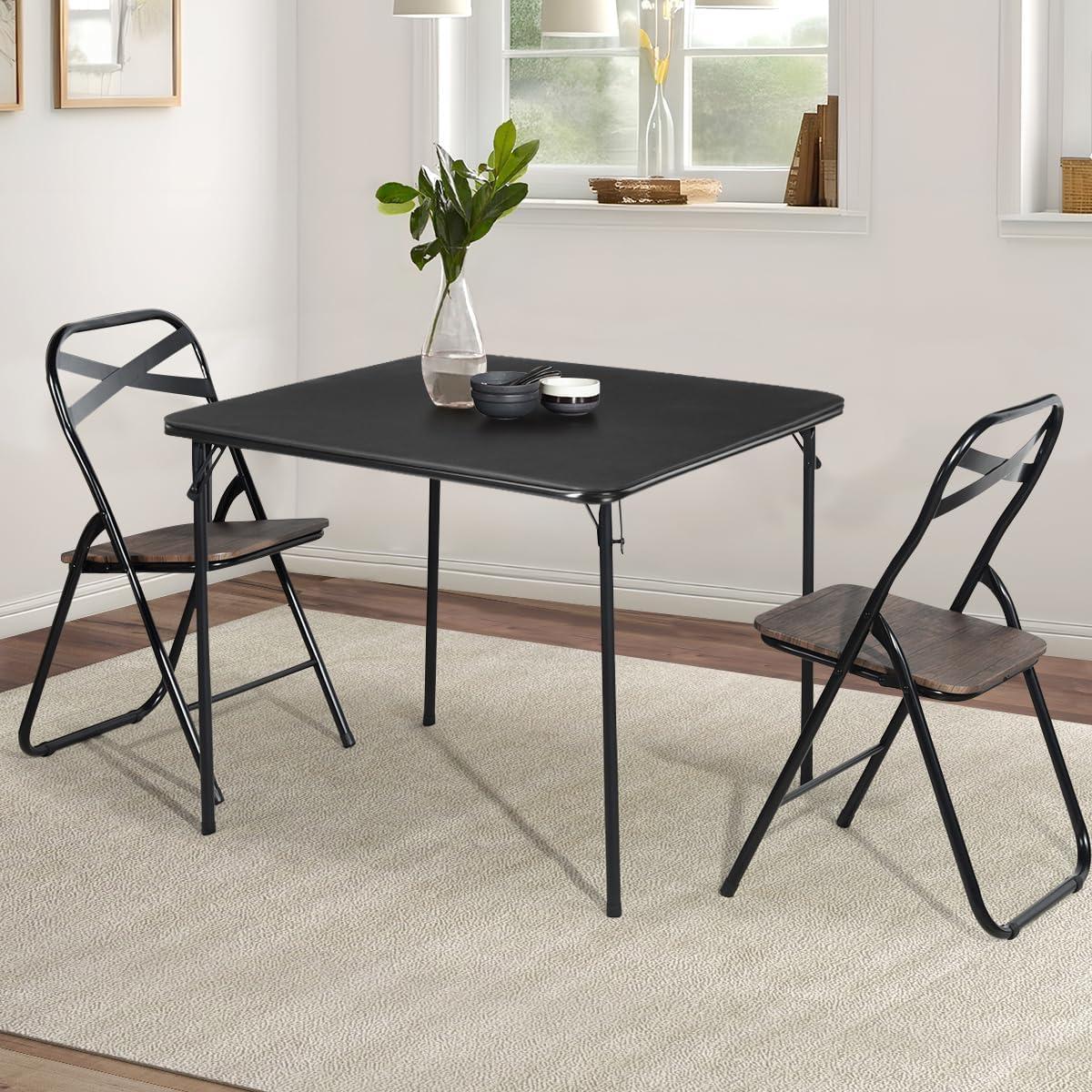 33.5" Black Metal Foldable Square Table for Indoor and Outdoor Use