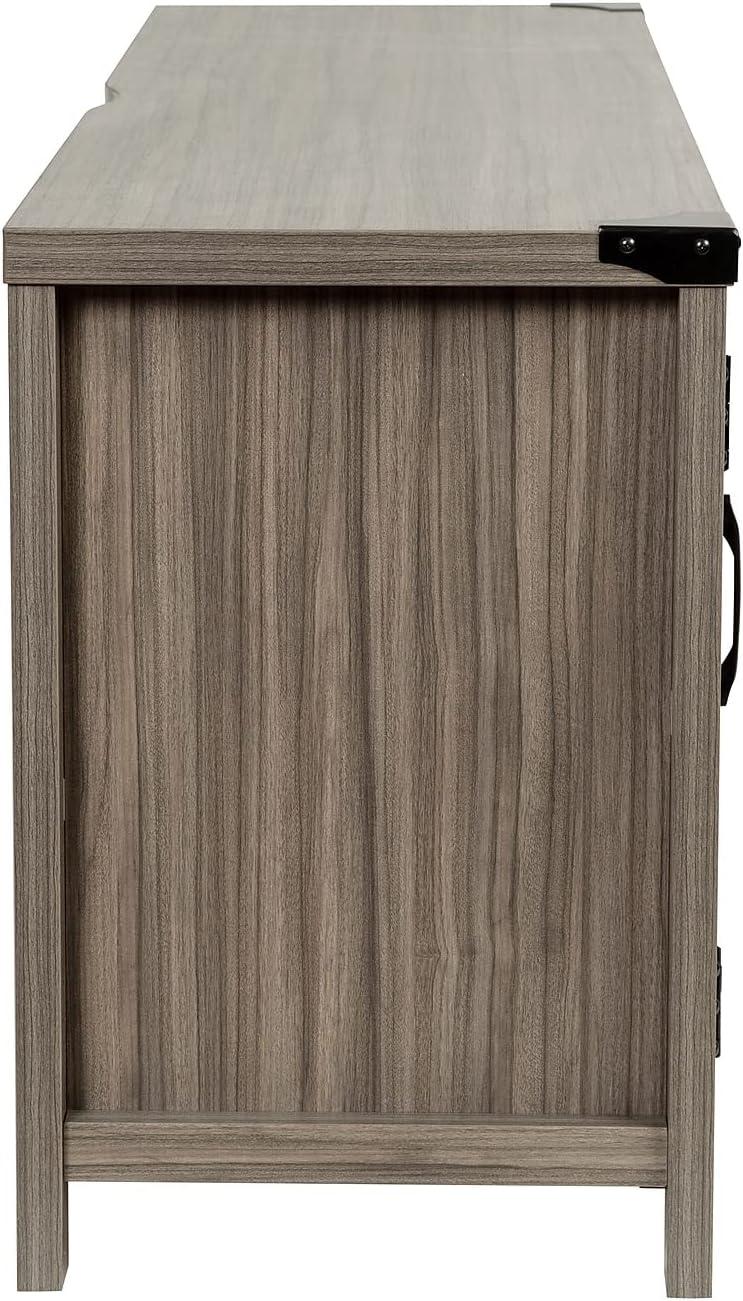 BizChair Modern Farmhouse Barn Door TV Stand - Gray Wash Oak for TV's up to 65 Inches - 59" Entertainment Center with Adjustable Shelf
