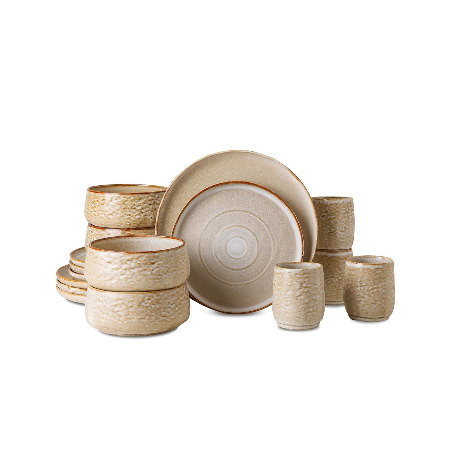 Stone by Mercer Project Shosai Stoneware Dinnerware Set Tan - 32 Piece