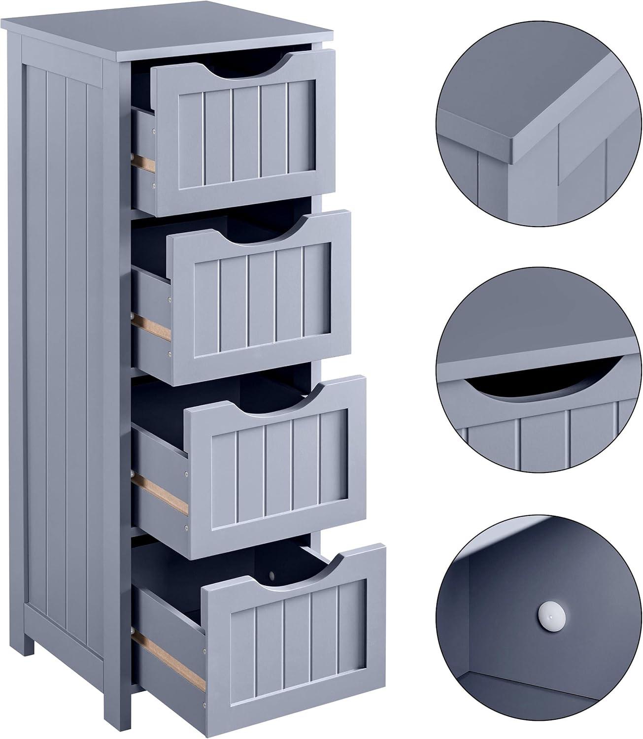 Yaheetech  Bathroom Floor Cabinet Slim Bath Cabinet with 4 Drawers Grey