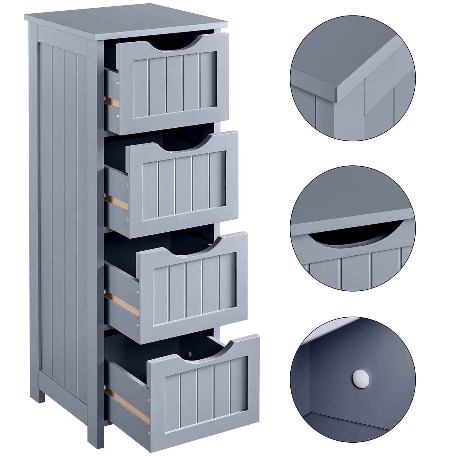 Yaheetech  Bathroom Floor Cabinet Slim Bath Cabinet with 4 Drawers Grey