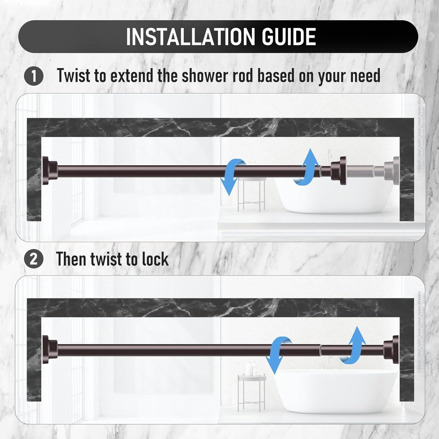 JDLiving Maxda Premium 43"- 72" Adjustable Rustproof Straight Tension Shower Curtain Rod- No Drill