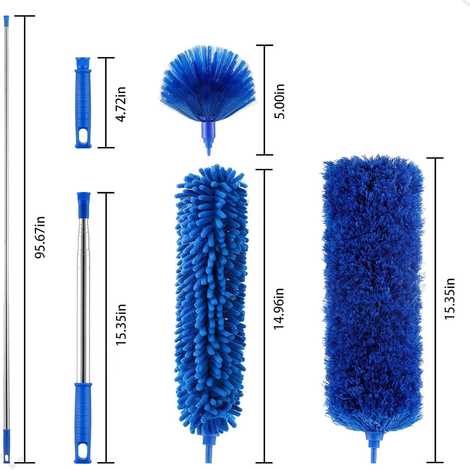 Blue Microfiber Dusters with Telescopic Handle Set